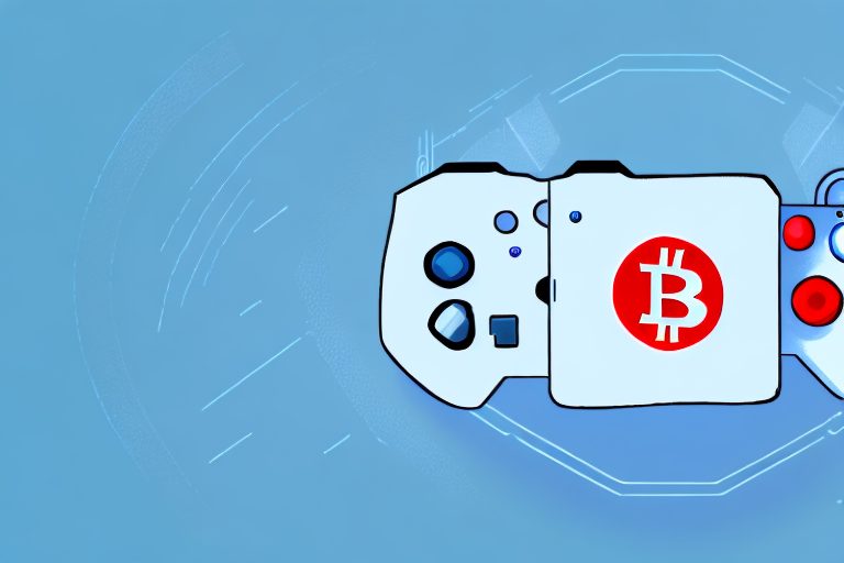 A gaming console with a cryptocurrency symbol hovering above it