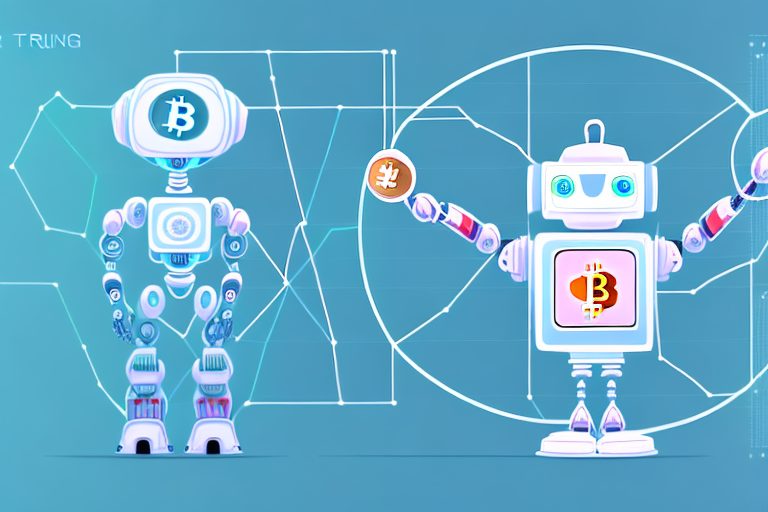 A robot trading on a graph of a cryptocurrency's price movements